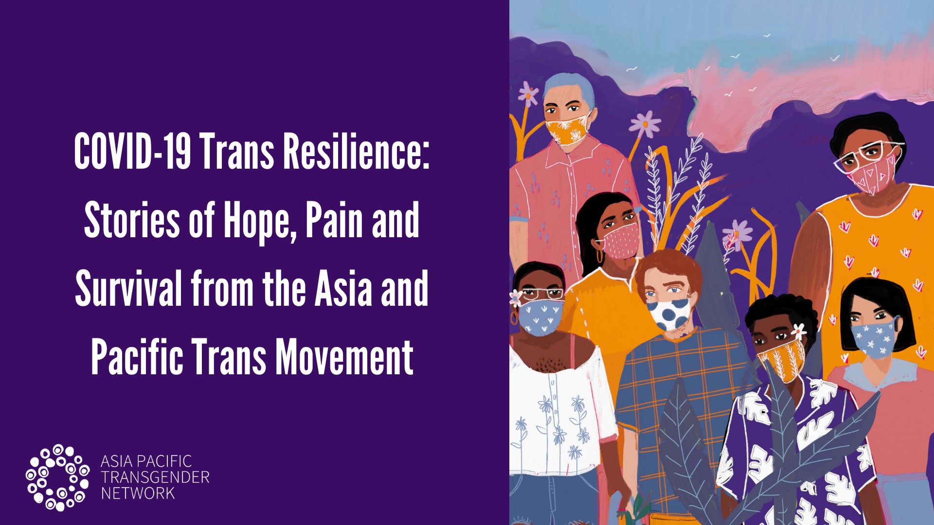 Drawing of gender and racially diverse humans wearing masks